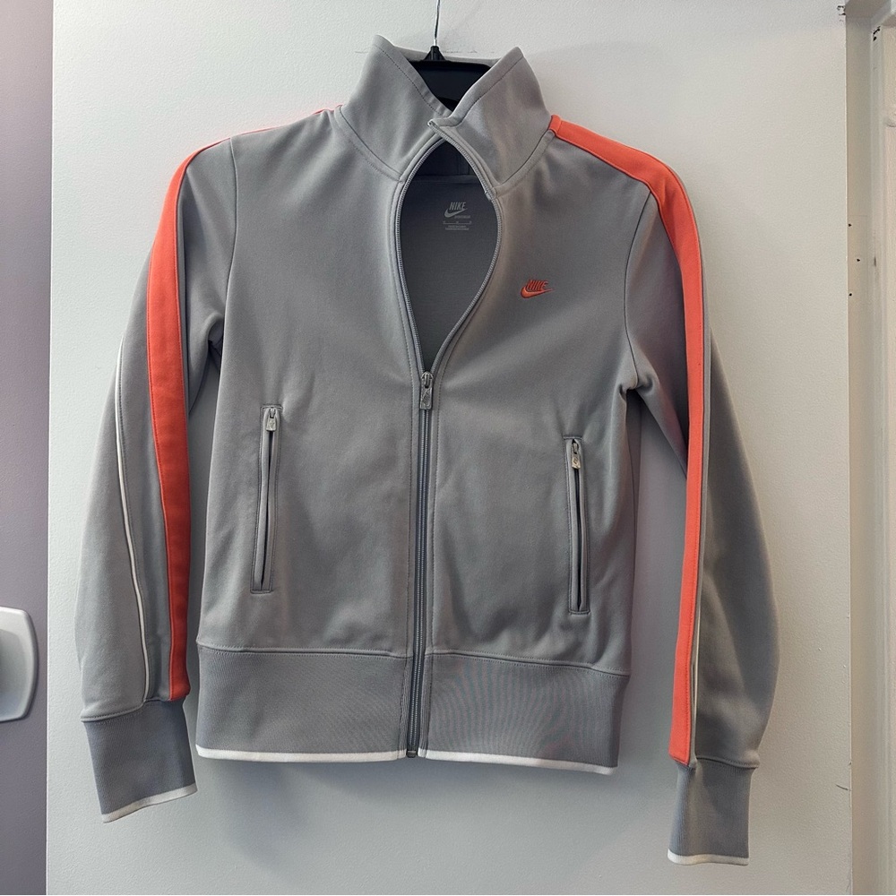 Vintage Nike Zip-Up Sportswear Track Jacket with Bright Orange Accents & Pockets